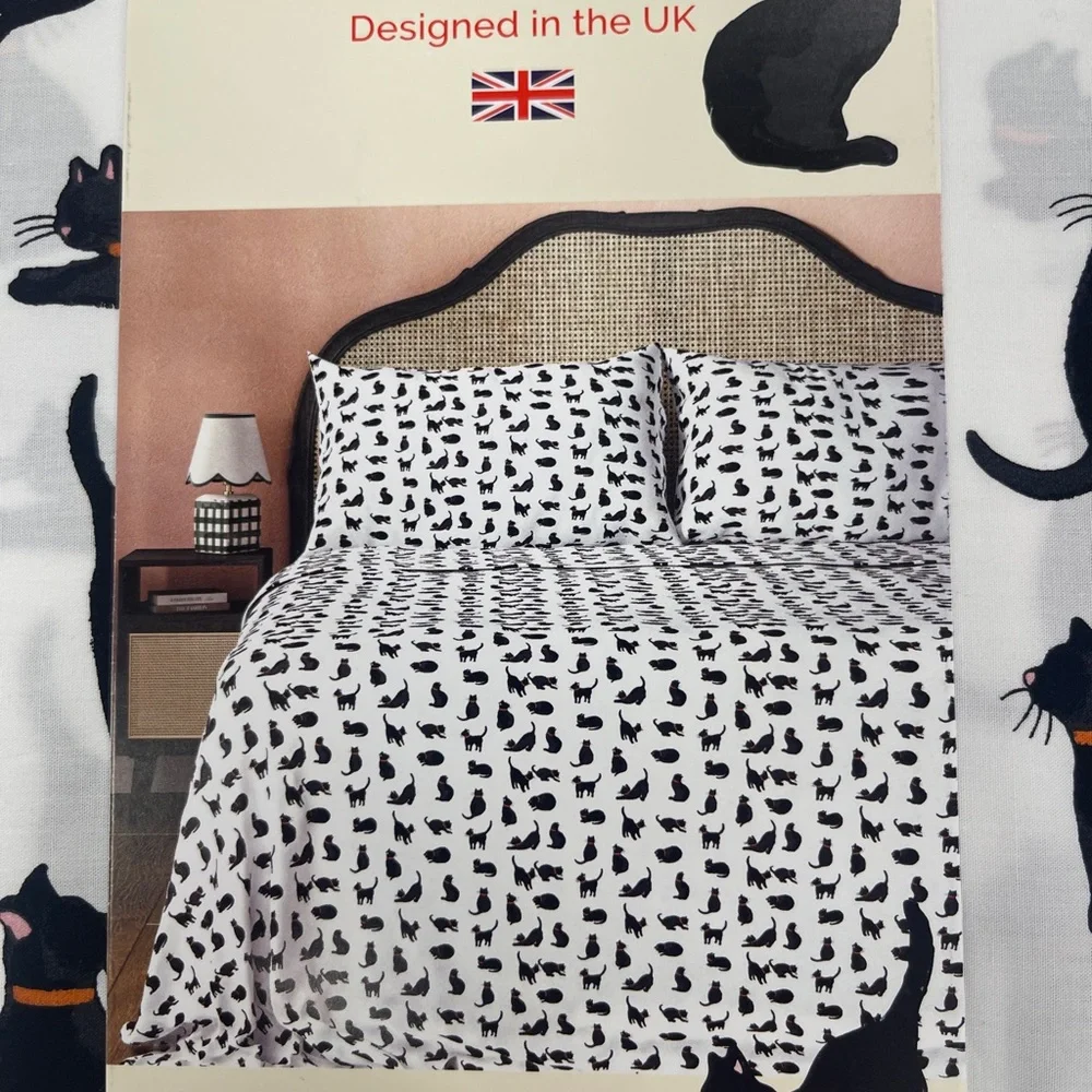 Cath Kidston Black Cats Halloween Queen Sheet Set 100% Cotton NWT